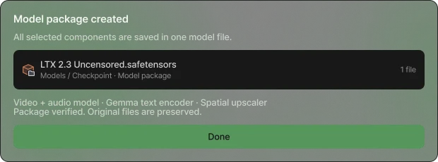 Society model package completion with the verified output and confirmation that original files are preserved