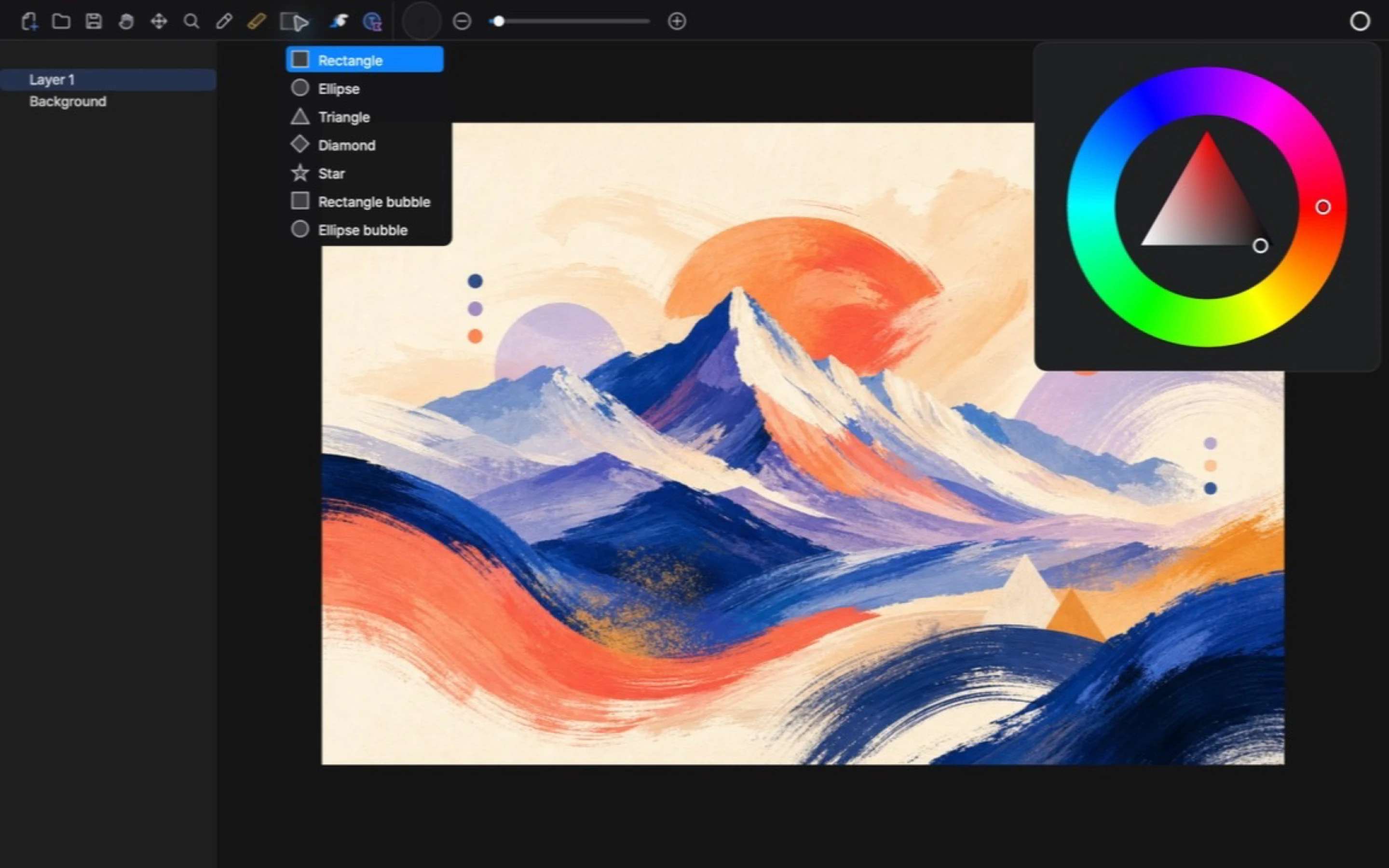 Shapes and colors arranged on a Vincent canvas