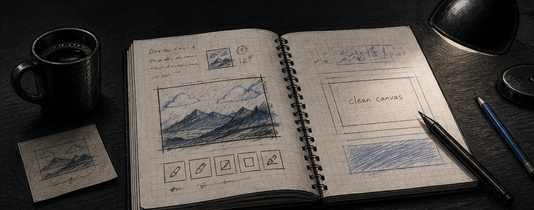 Hand-drawn notebook with the first Vincent canvas idea