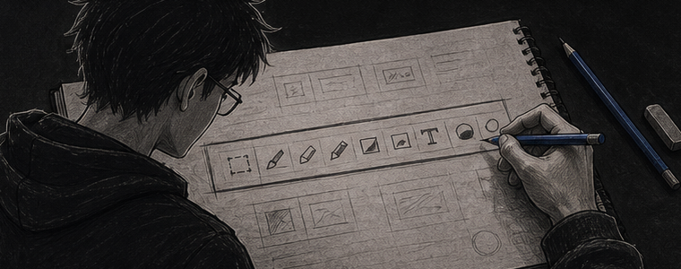 Hand-drawn toolbar sketches for the Vincent interface