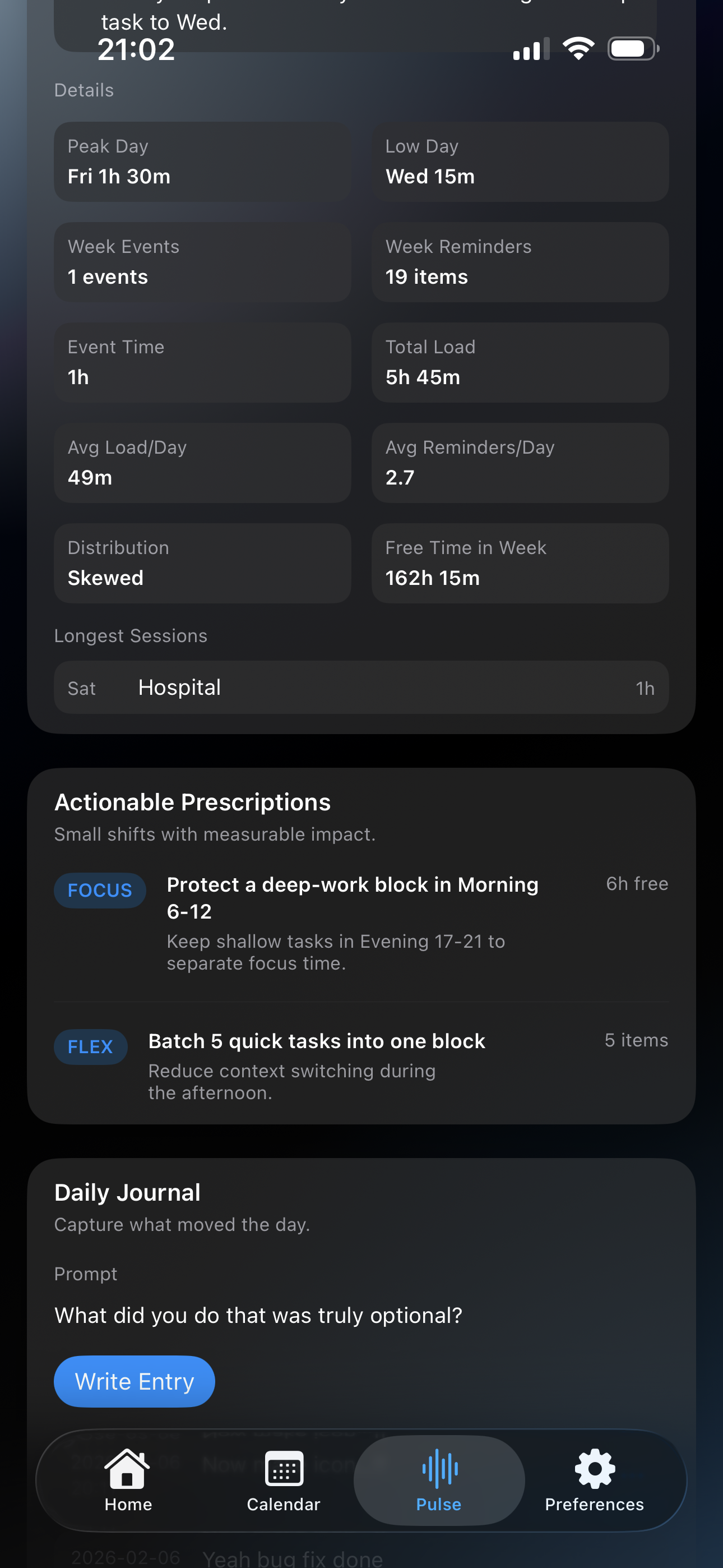Time Scopes summary readout screen